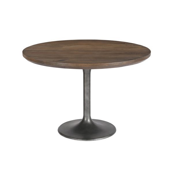 17 Stories Round Solid Wood Top Metal Base Dining Table Wayfair